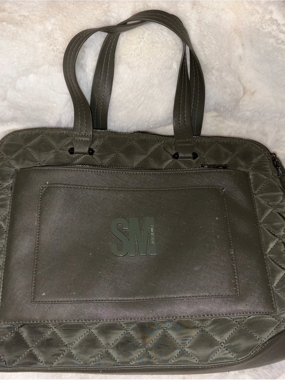 SM Monogram Olive Green Quilted Tote Bag for Men